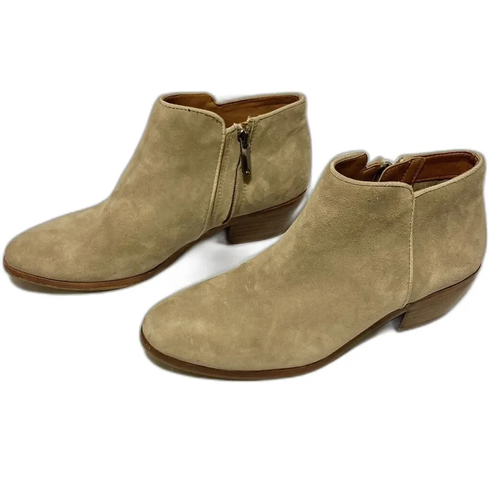 SAM EDELMAN Suede Petty Tan Booties Block Heel Womens Size 6M